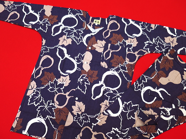 義若オリジナルのダボシャツ・鯉口シャツ　ひょうたん・瓢箪（紫）